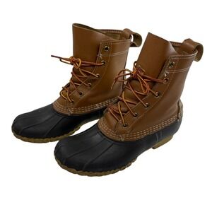 LL Bean Boots Women's Size‎ 7.5  Brown Leather Rubber Duck Boots Maine USA